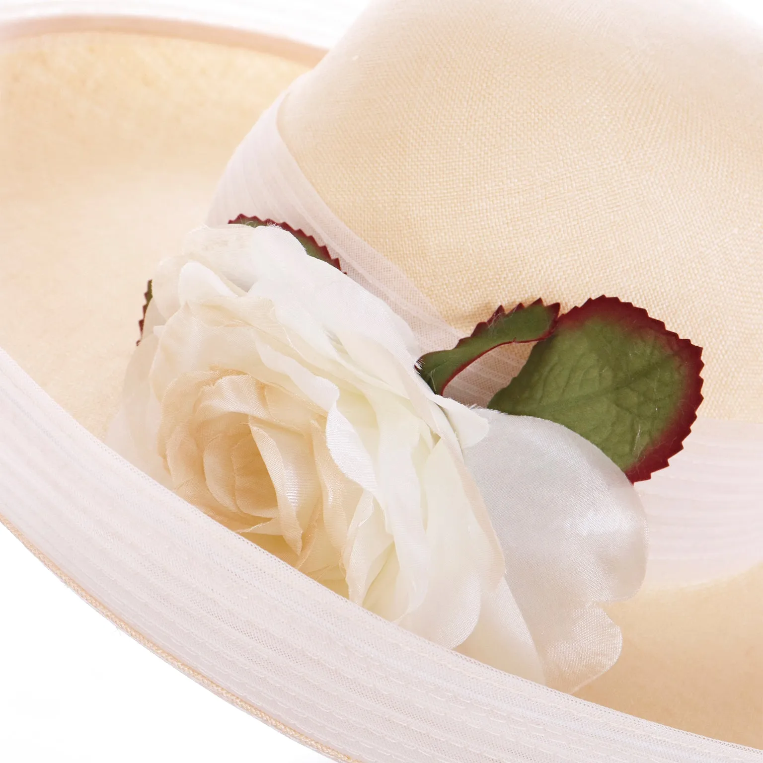1980s Oscar de la Renta Natural Straw Hat w White Mesh Trim