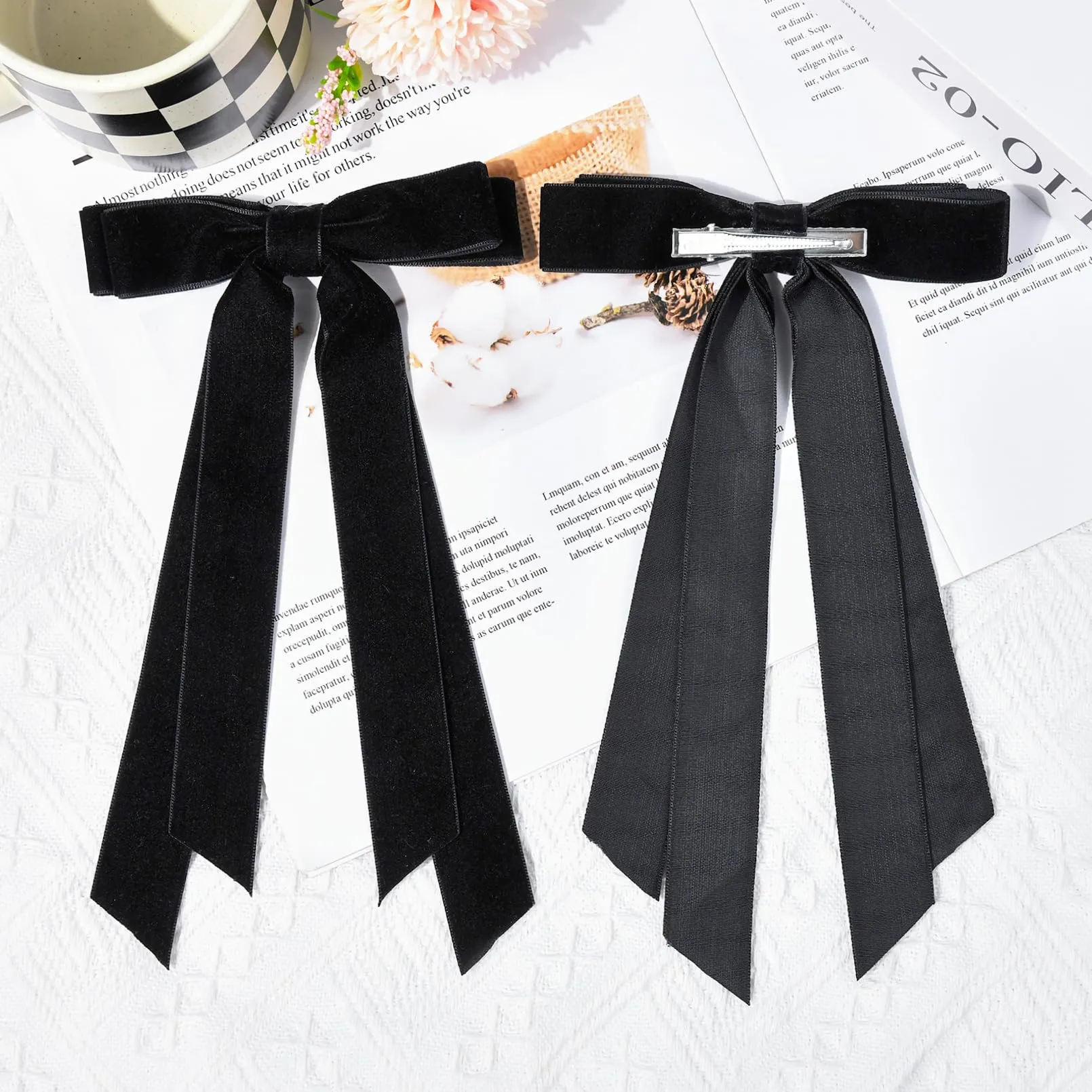 2PCS Velvet Hair Bows Ribbon Hair Clip Black Accessories Ponytail Holder Accessories Slides Metal Clips Hair Bow for Women Girls Toddlers Teens Kids