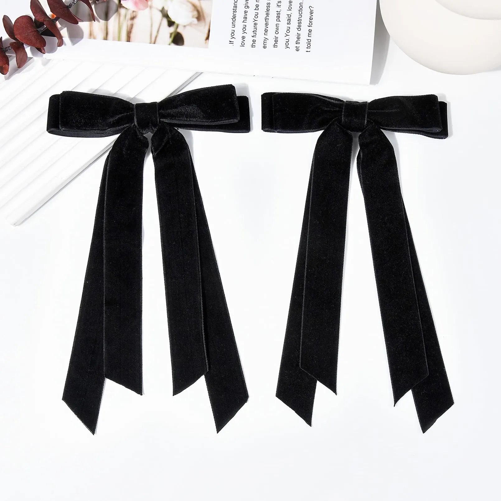 2PCS Velvet Hair Bows Ribbon Hair Clip Black Accessories Ponytail Holder Accessories Slides Metal Clips Hair Bow for Women Girls Toddlers Teens Kids