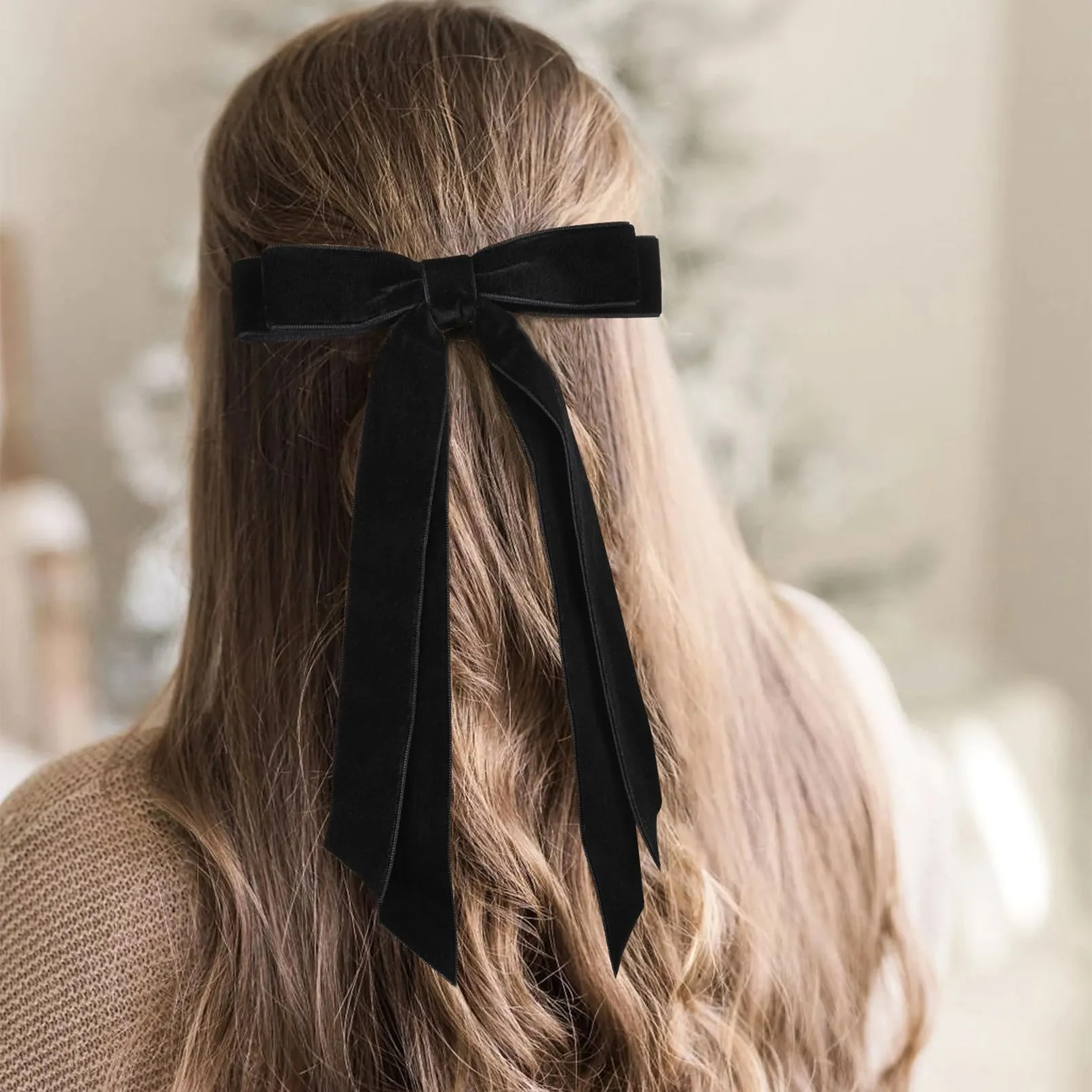 2PCS Velvet Hair Bows Ribbon Hair Clip Black Accessories Ponytail Holder Accessories Slides Metal Clips Hair Bow for Women Girls Toddlers Teens Kids