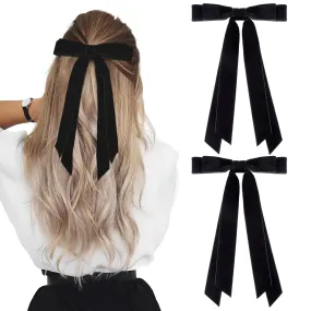 2PCS Velvet Hair Bows Ribbon Hair Clip Black Accessories Ponytail Holder Accessories Slides Metal Clips Hair Bow for Women Girls Toddlers Teens Kids