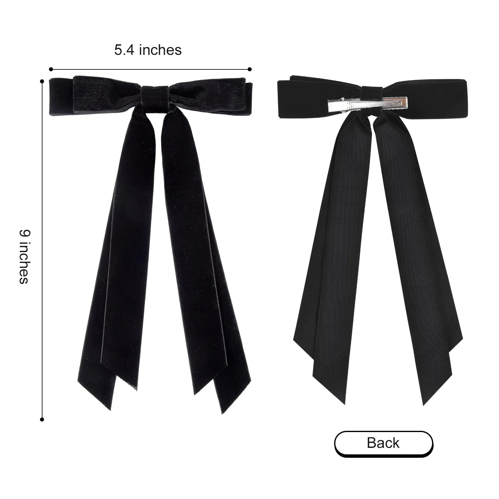 2PCS Velvet Hair Bows Ribbon Hair Clip Black Accessories Ponytail Holder Accessories Slides Metal Clips Hair Bow for Women Girls Toddlers Teens Kids