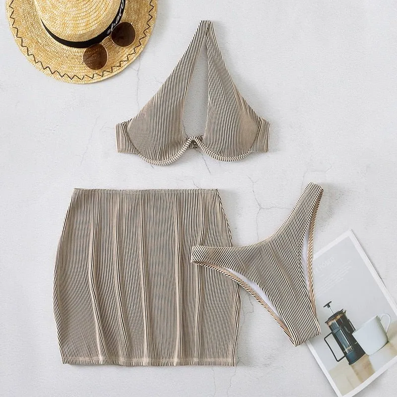 3 Pieces One Shoulder Bikinis Summer Beachwear