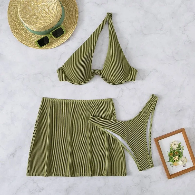 3 Pieces One Shoulder Bikinis Summer Beachwear