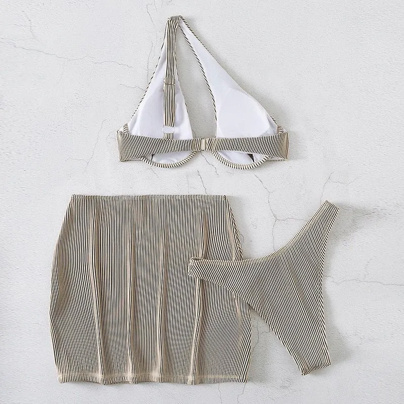 3 Pieces One Shoulder Bikinis Summer Beachwear