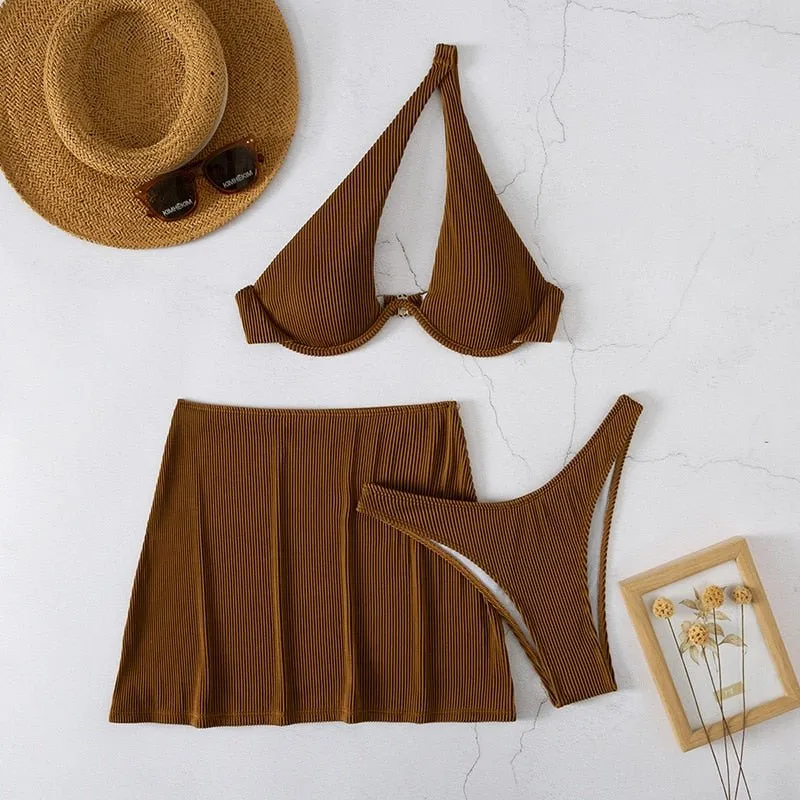 3 Pieces One Shoulder Bikinis Summer Beachwear