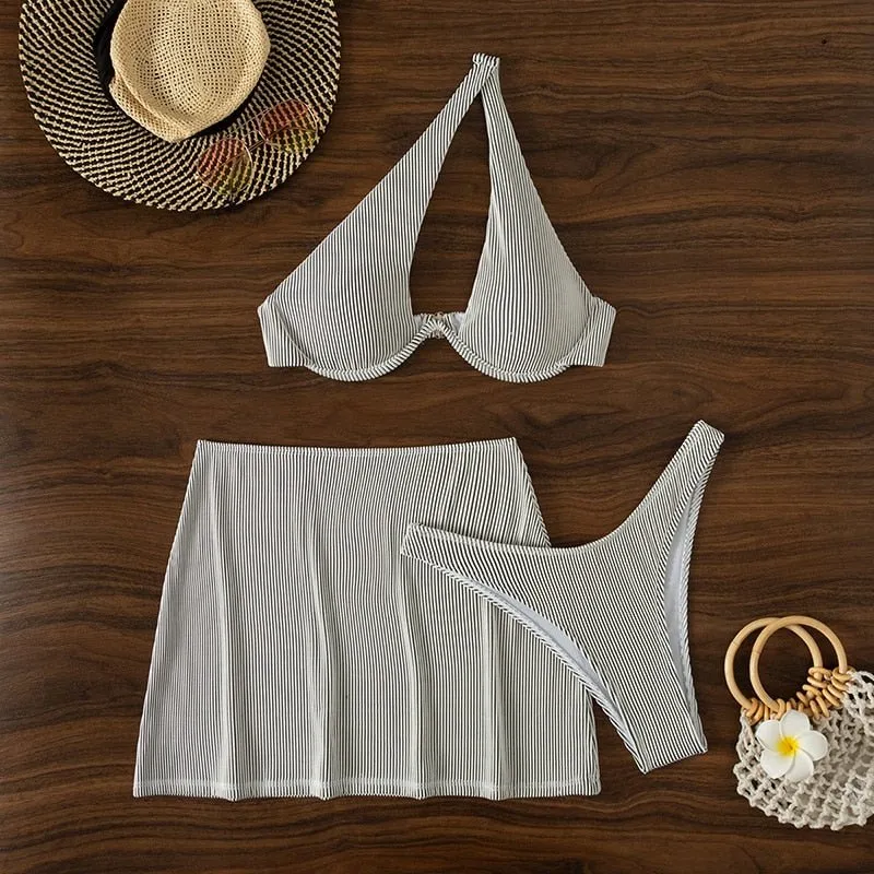 3 Pieces One Shoulder Bikinis Summer Beachwear