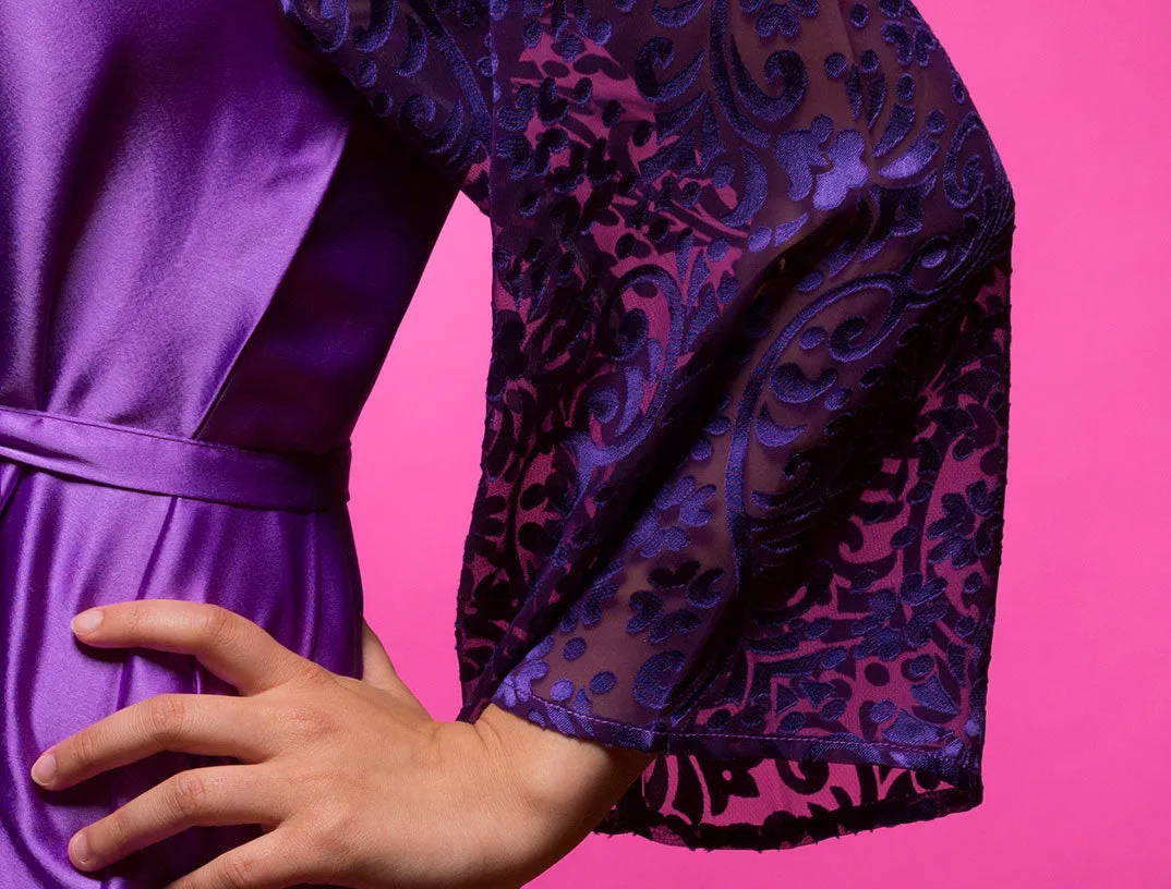 Amethyst Purple Satin Robe with Brasso Sleeves