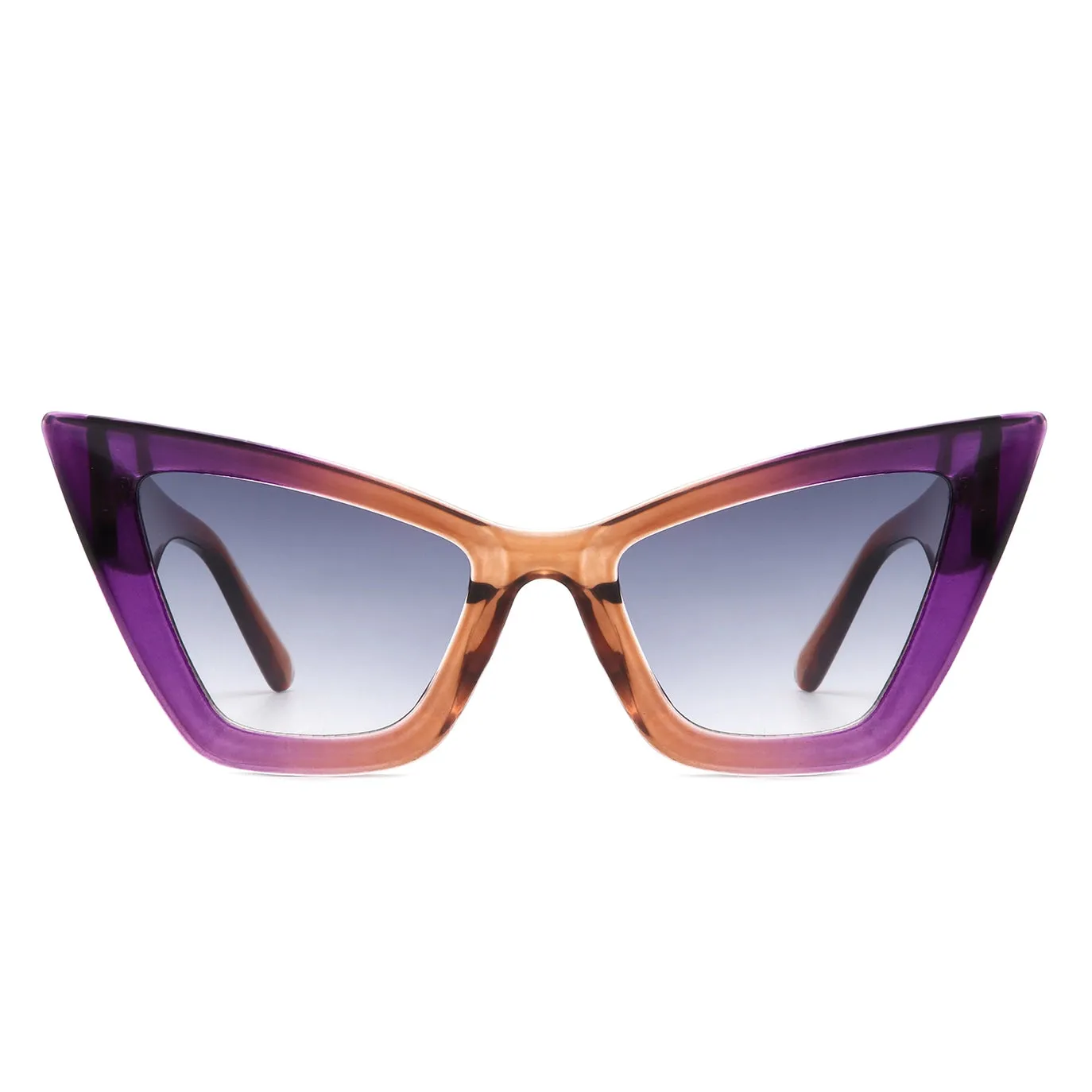 Angular Thick Frame Cat-Eye Sunglasses - Purple & Orange Gradient