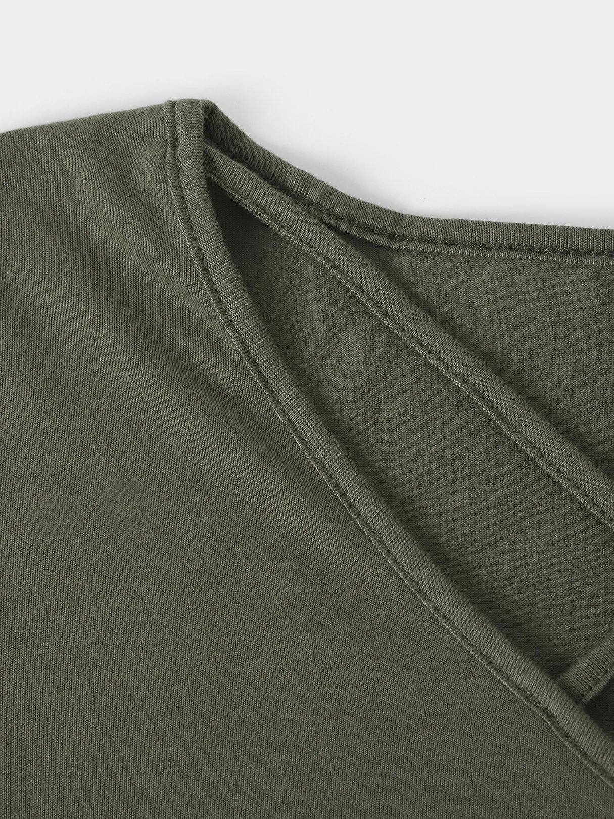 Army Green V-Neck Long Sleeve Plain Crossed Front Dresses