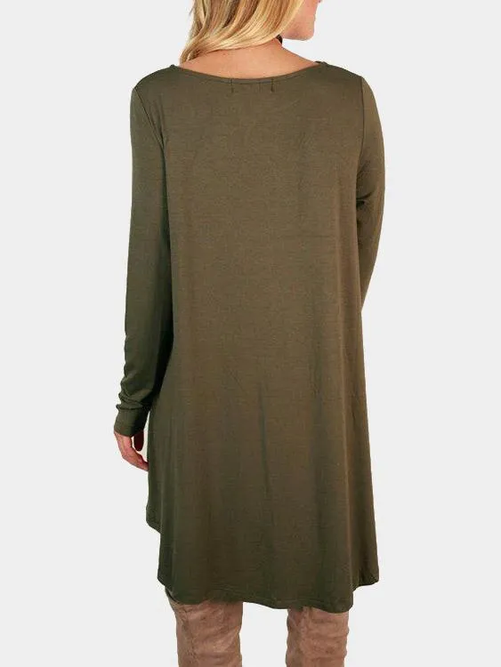 Army Green V-Neck Long Sleeve Plain Crossed Front Dresses