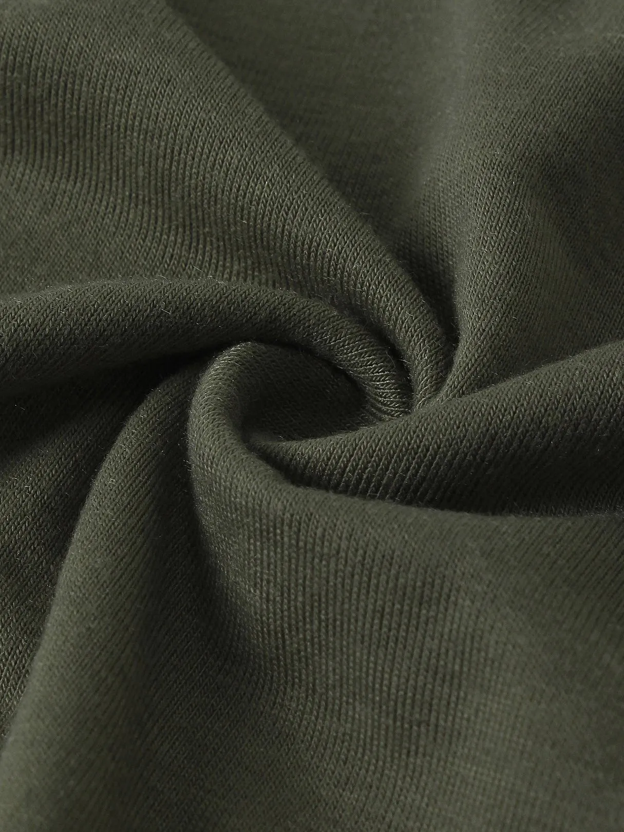 Army Green V-Neck Long Sleeve Plain Crossed Front Dresses