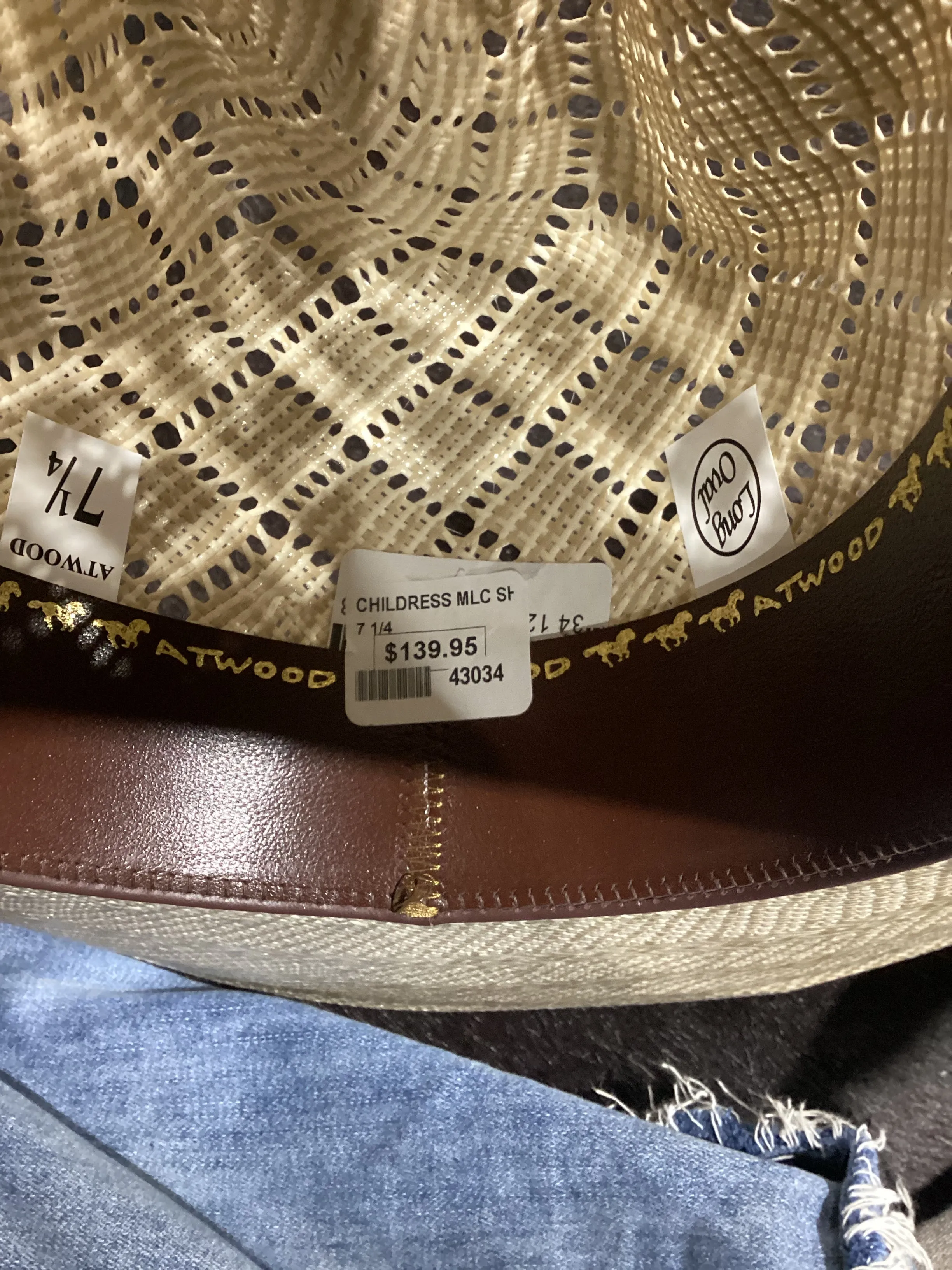 ATWOOD CHILDRESS MODIFIED LOW CROWN SHANTUNG STRAW COWBOY HAT