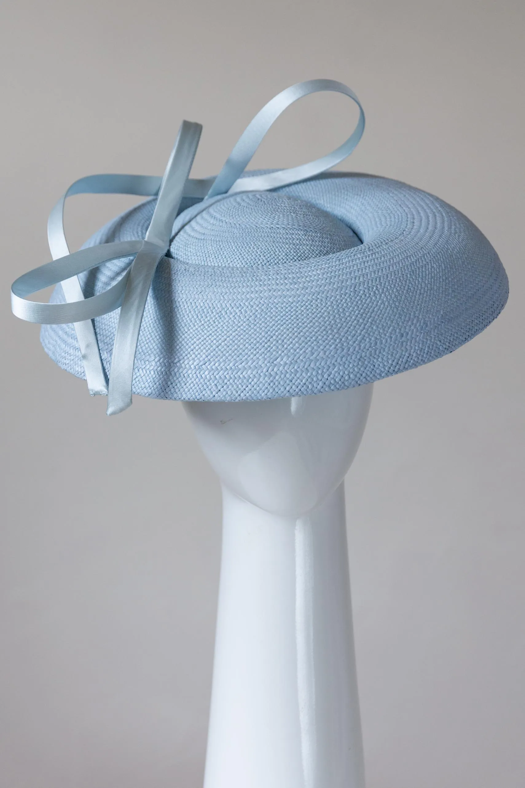 Baby Blue Platter Hat with Sweeping Bows