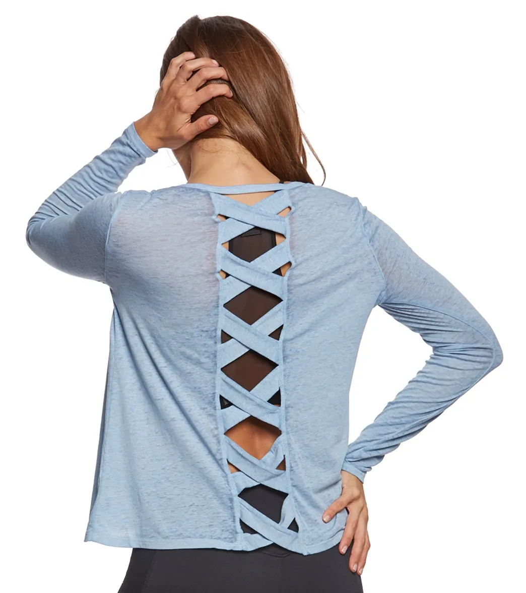 Betsey Johnson Wide Criss Cross Back Cutout Yoga Long Sleeve Tee