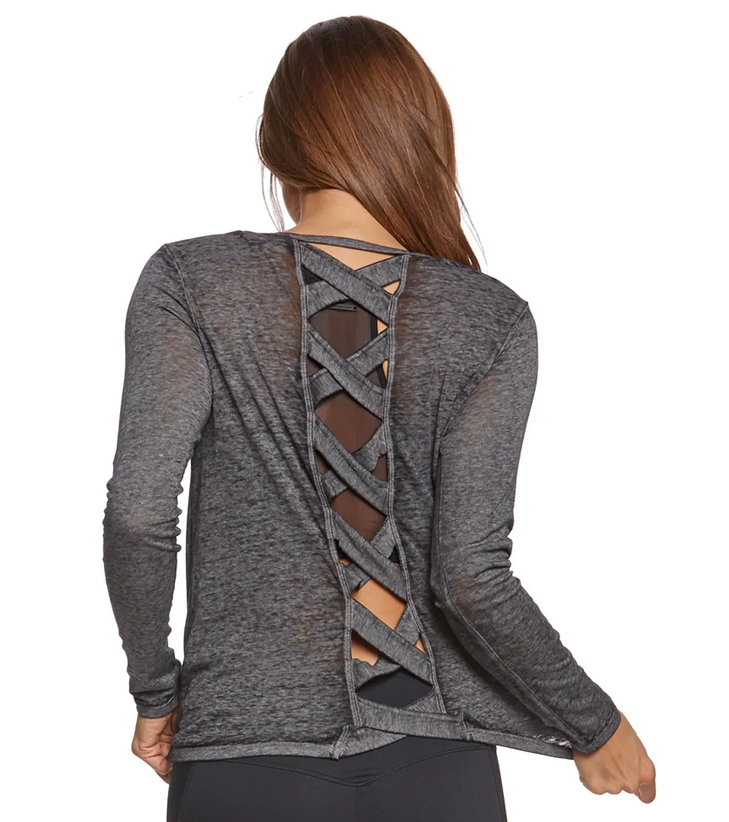Betsey Johnson Wide Criss Cross Back Cutout Yoga Long Sleeve Tee