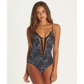 Billabong Women's Lost Sky Hippie Hooray Crochet front One Piece | Black Pebble