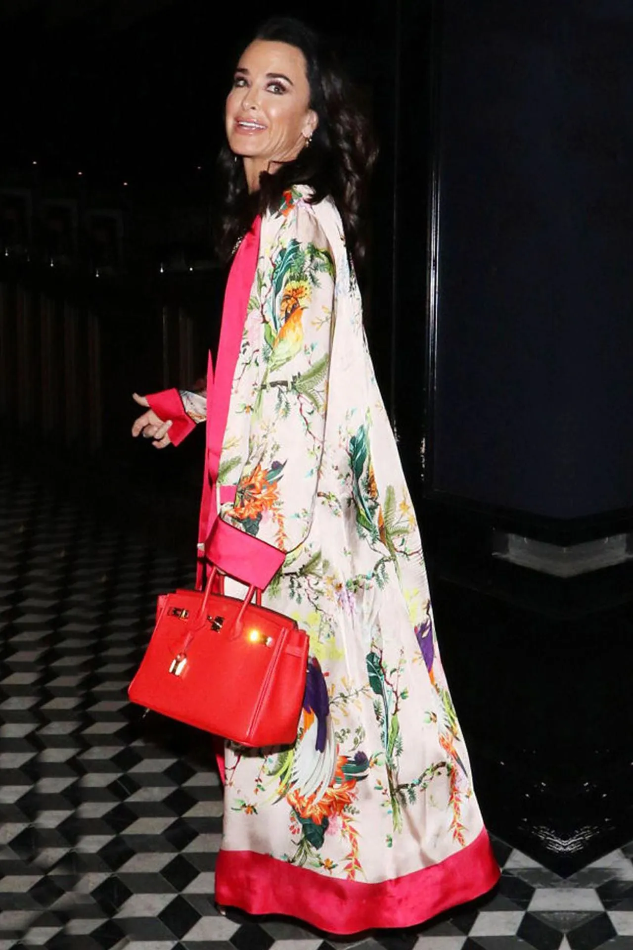 Bird Print Floral Silk Robe Coat