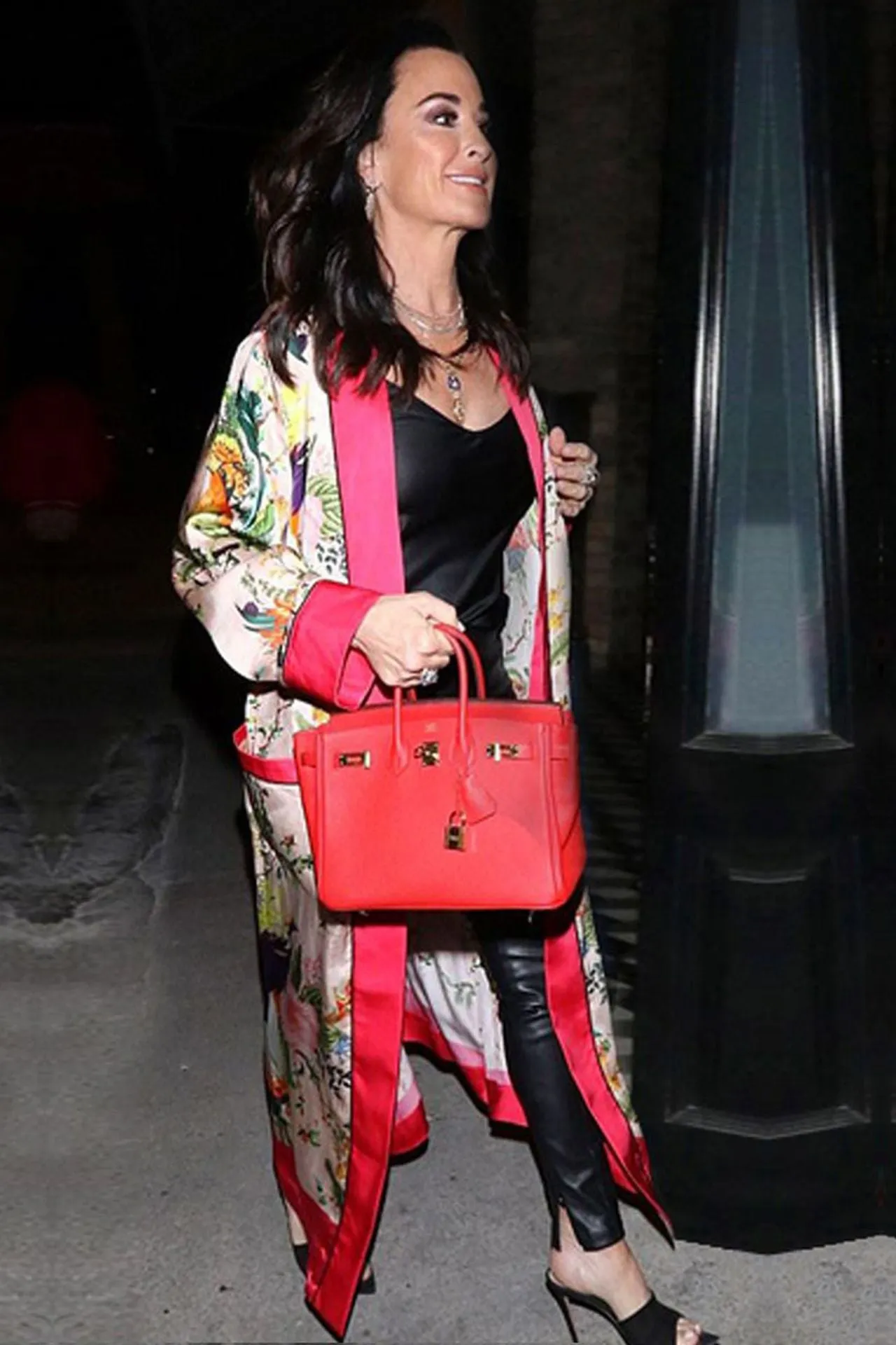 Bird Print Floral Silk Robe Coat