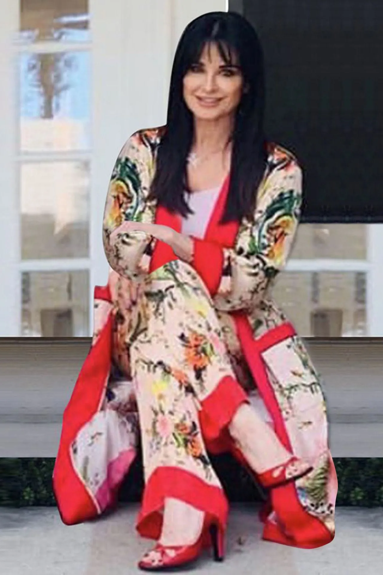 Bird Print Floral Silk Robe Coat