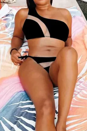 Black Mesh Patchwork Flirty Tie Side Bikini