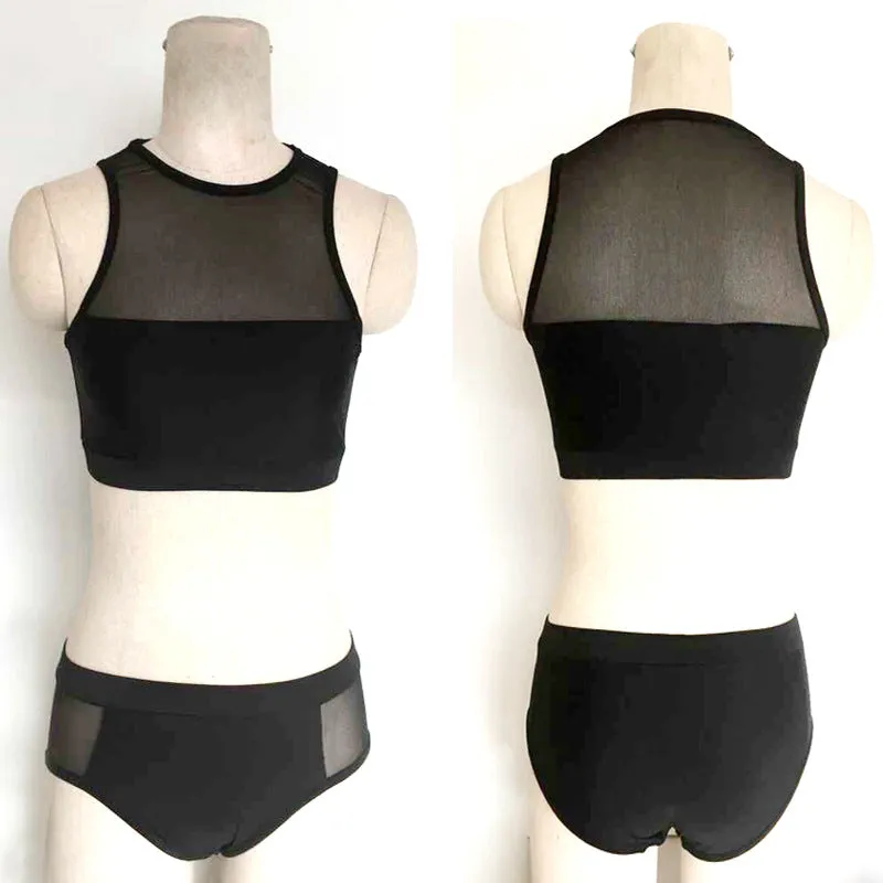 Black Scoop Neck Mesh Patchwork Swimwear