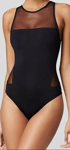 Black Scoop Neck Mesh Patchwork Swimwear