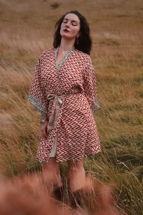 Block Print Kimono - Mahogany Tones