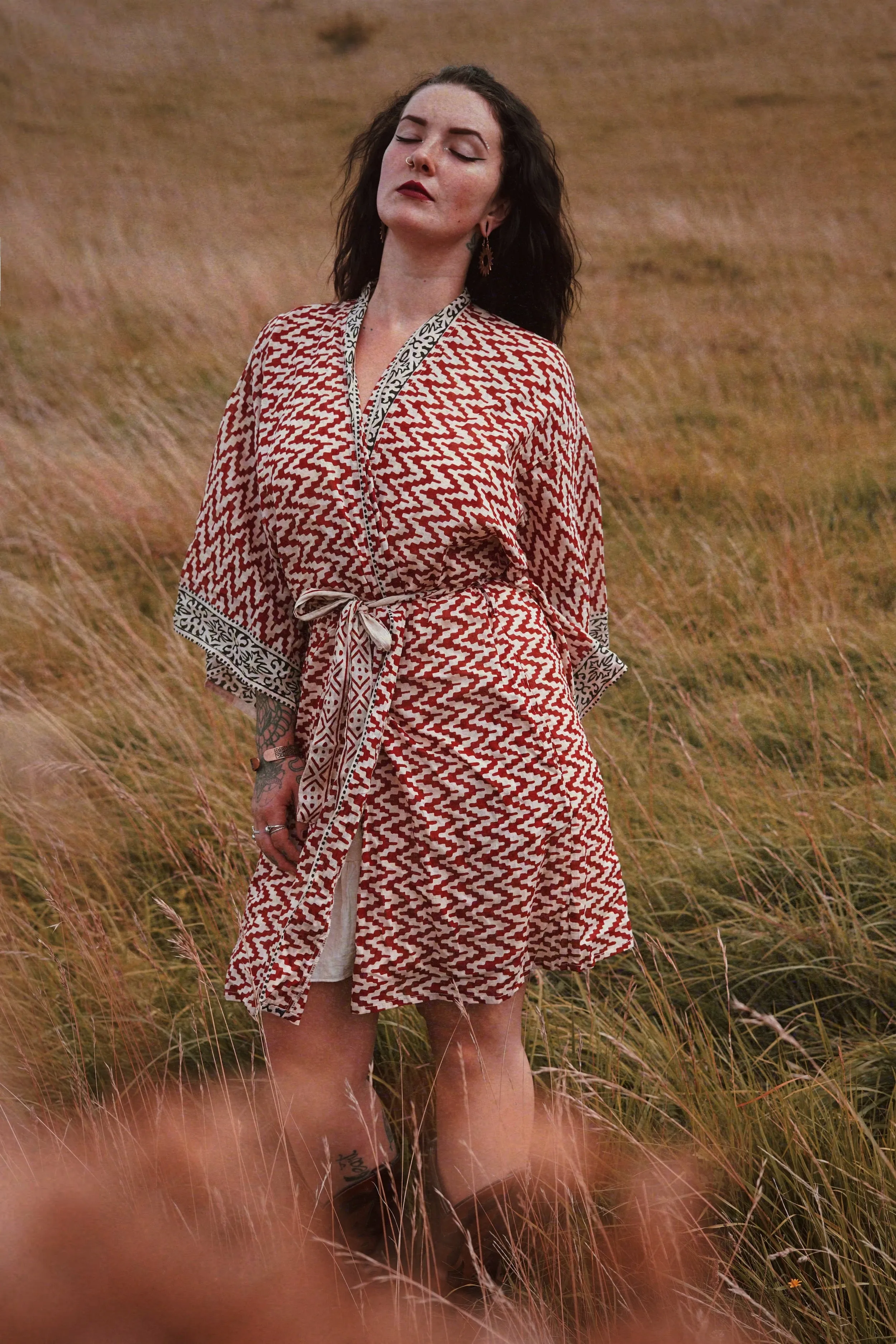 Block Print Kimono - Mahogany Tones