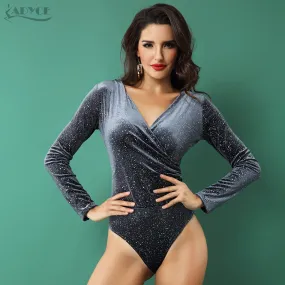 Bodysuit Swimsuits Sexy Shiny Beading Long Sleeve Bodycon Bikini