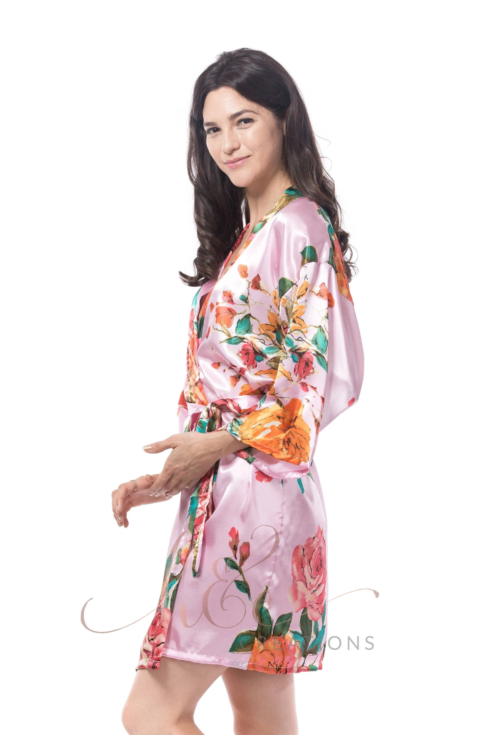 Bridesmaid Robes Floral, Satin Floral Robe for Wedding Day, Navy Bridal Party Robe, Floral Robe for Bridesmaids,