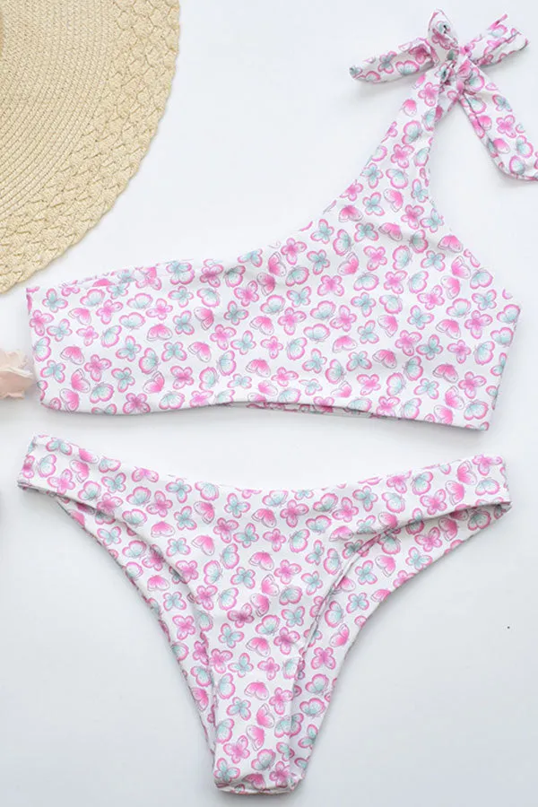 Butterfly Print One Shoulder Cute Bikini