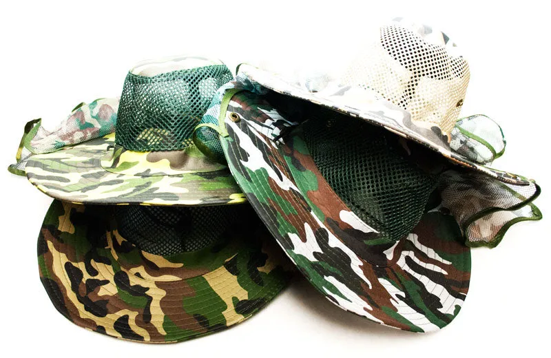 Camouflage Mesh Bucket Hats with Vented Neck Cover