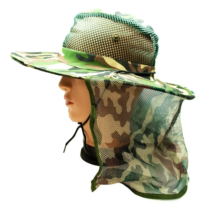 Camouflage Mesh Bucket Hats with Vented Neck Cover