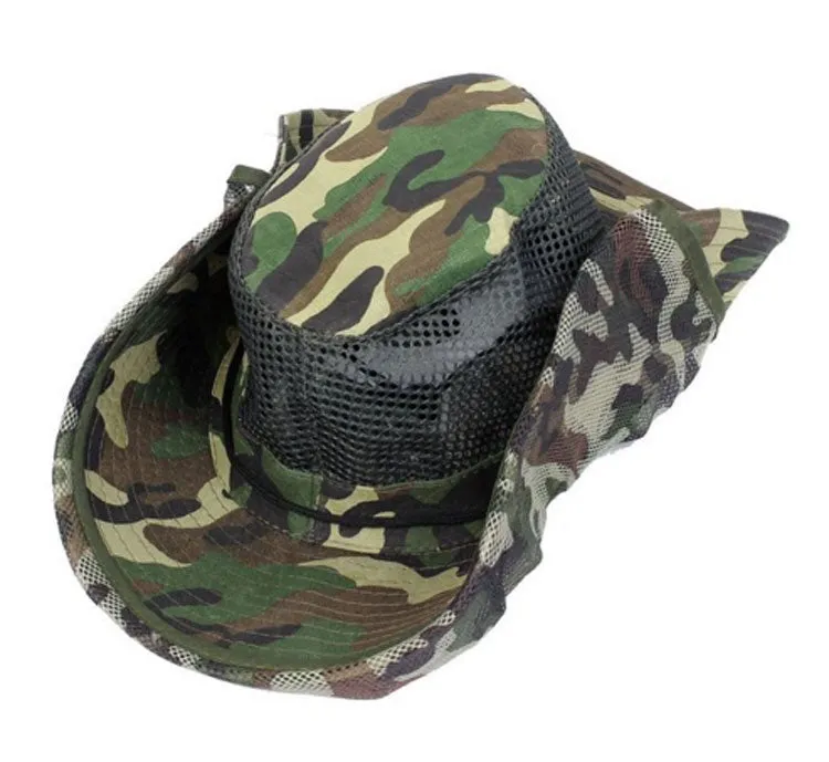 Camouflage Mesh Bucket Hats with Vented Neck Cover