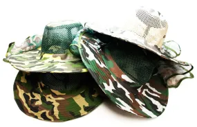 Camouflage Mesh Bucket Hats with Vented Neck Cover