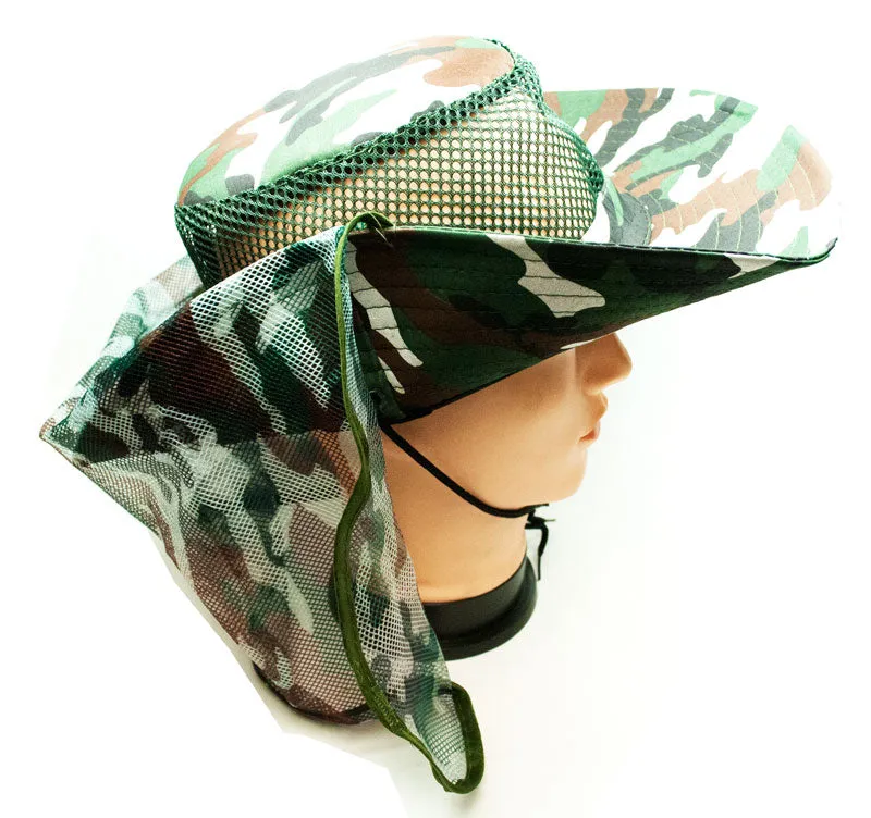 Camouflage Mesh Bucket Hats with Vented Neck Cover
