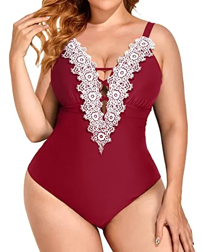Chic Tummy Control Slimming Plus Size One Piece Swimsuits-Red