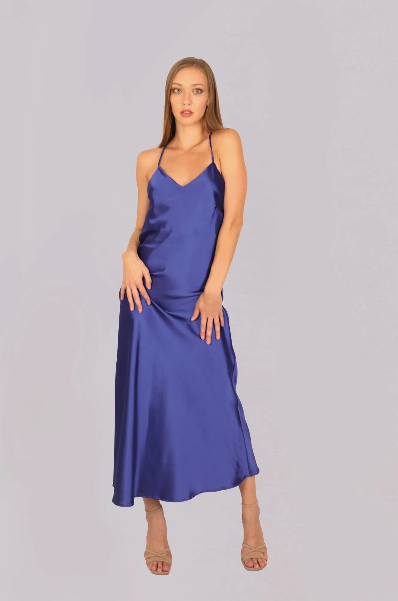 Crisscross Backless Wrap Satin