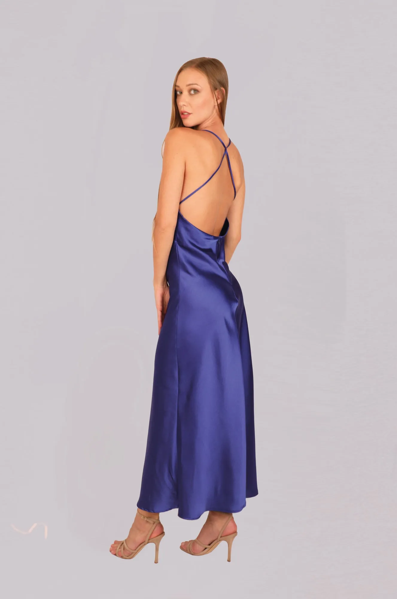 Crisscross Backless Wrap Satin