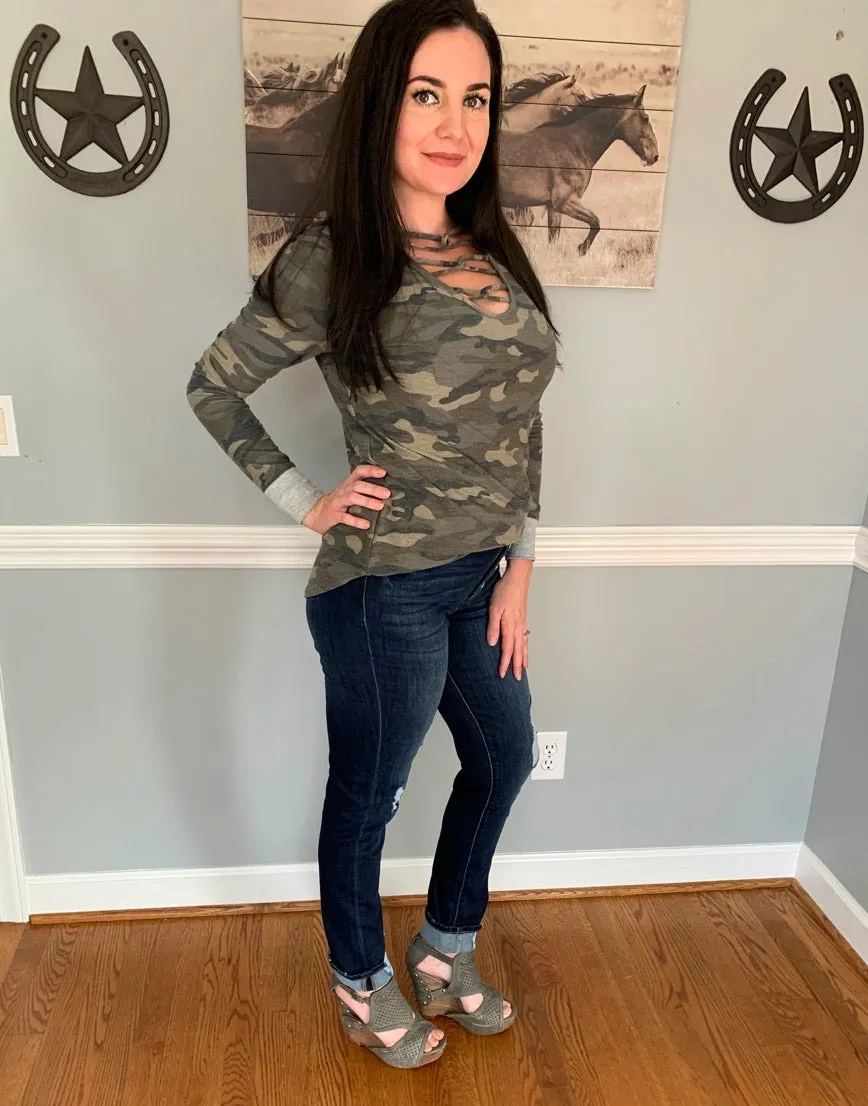 Crisscross Camo Top