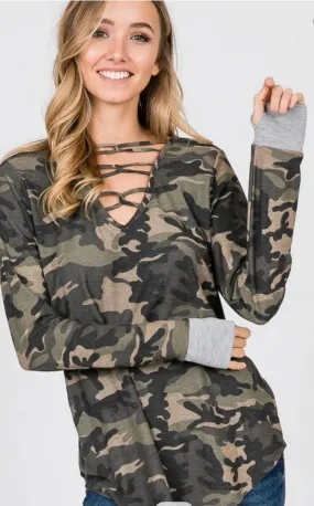 Crisscross Camo Top