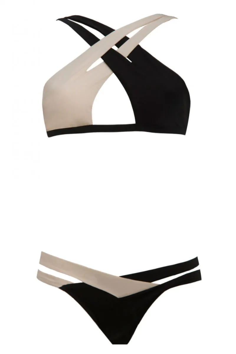 Crisscross Double Colored Bikini Swimsuit