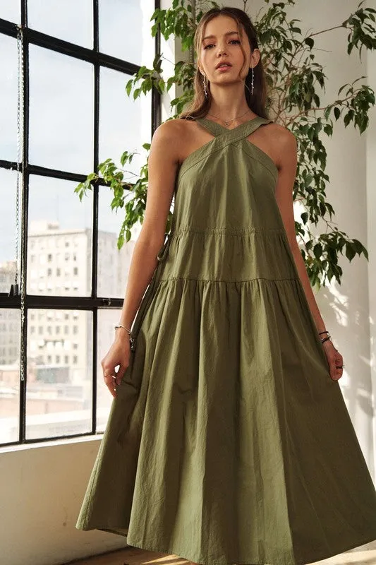 Crisscross Wide Strap Midi Dress