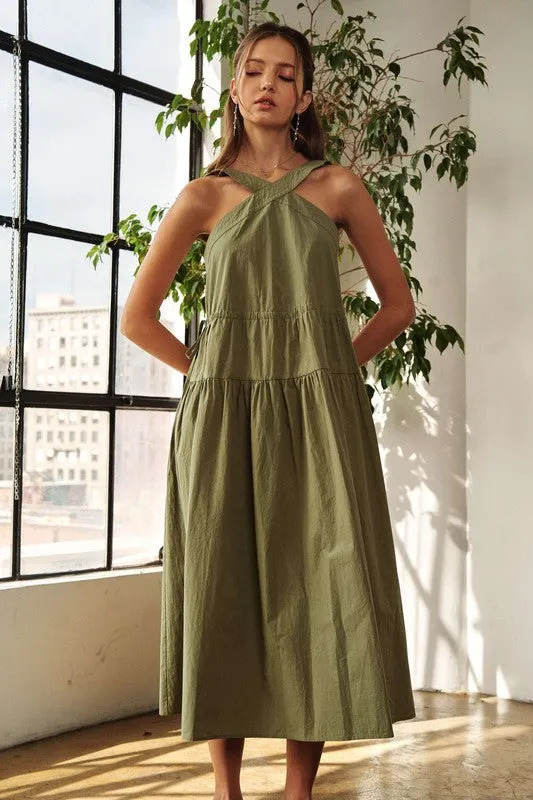 Crisscross Wide Strap Midi Dress