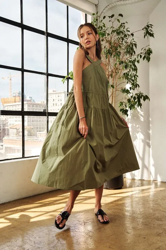 Crisscross Wide Strap Midi Dress