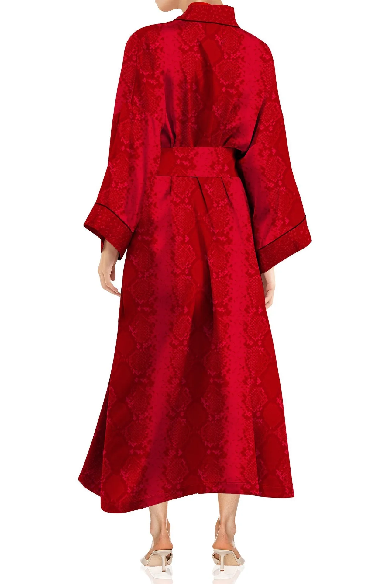 Cupro Kimono Solid Blood Stone Robe in Midi Length
