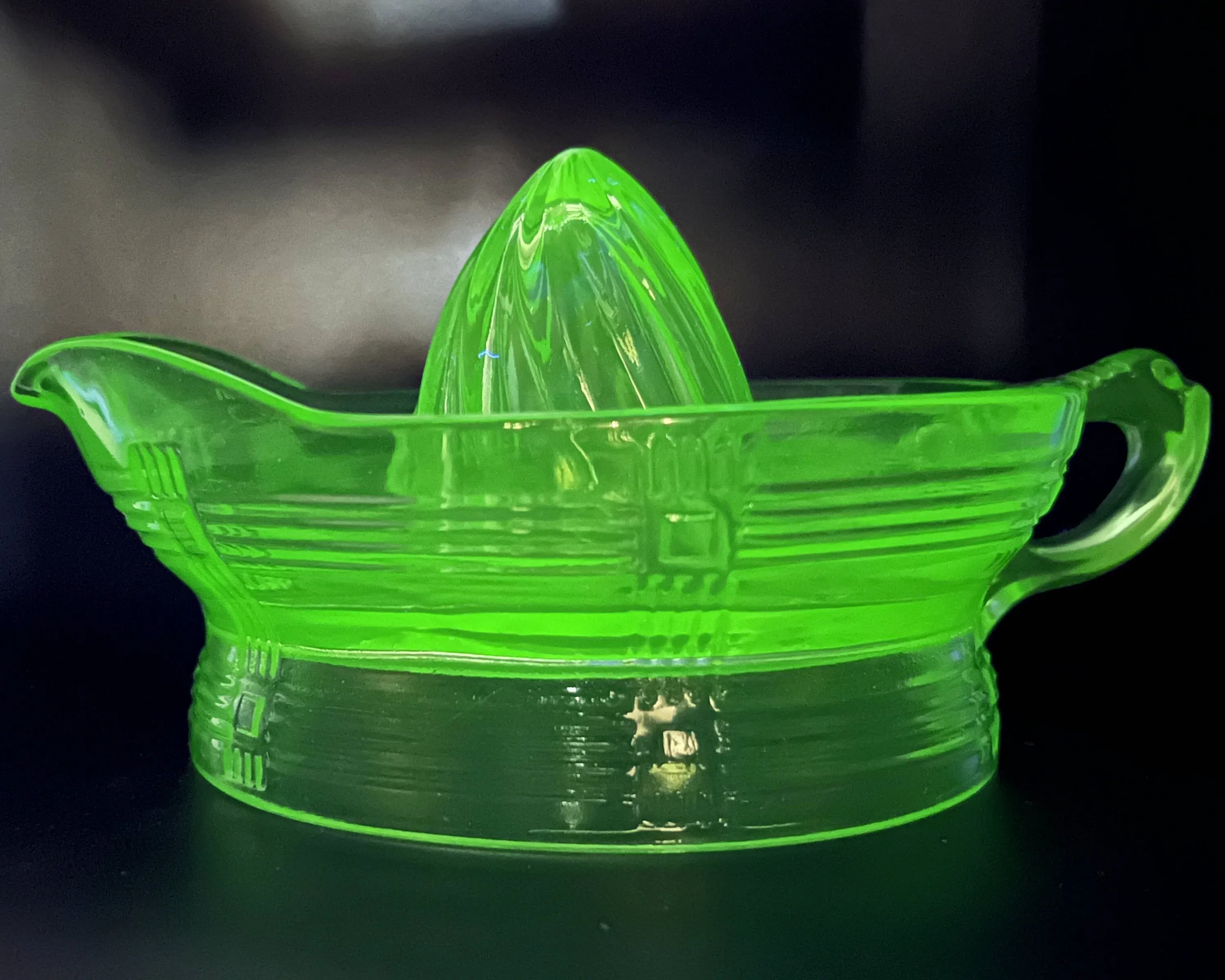 Depression Era Hazel Atlas Vaseline Glass Crisscross Orange Reamer