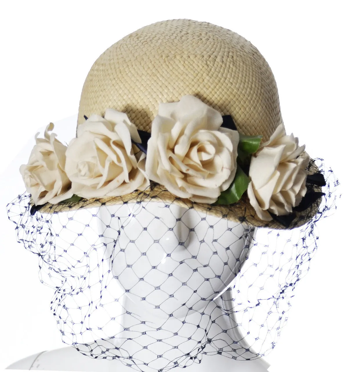 Draper Fifth Avenue Straw Vintage Hat with Roses