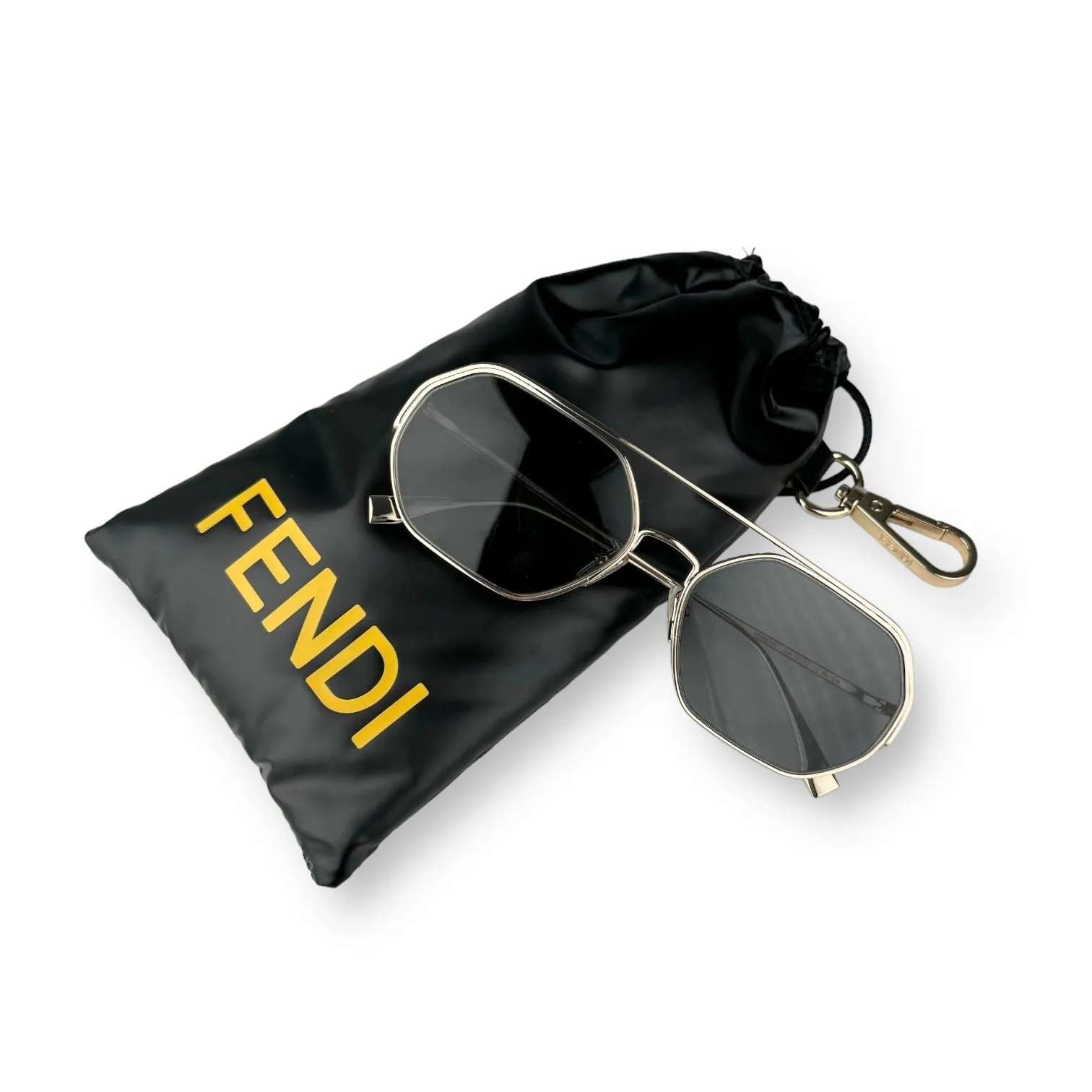 Fendi O'Lock Geometric Gold Metal Frame with Grey Lens Sunglasses 